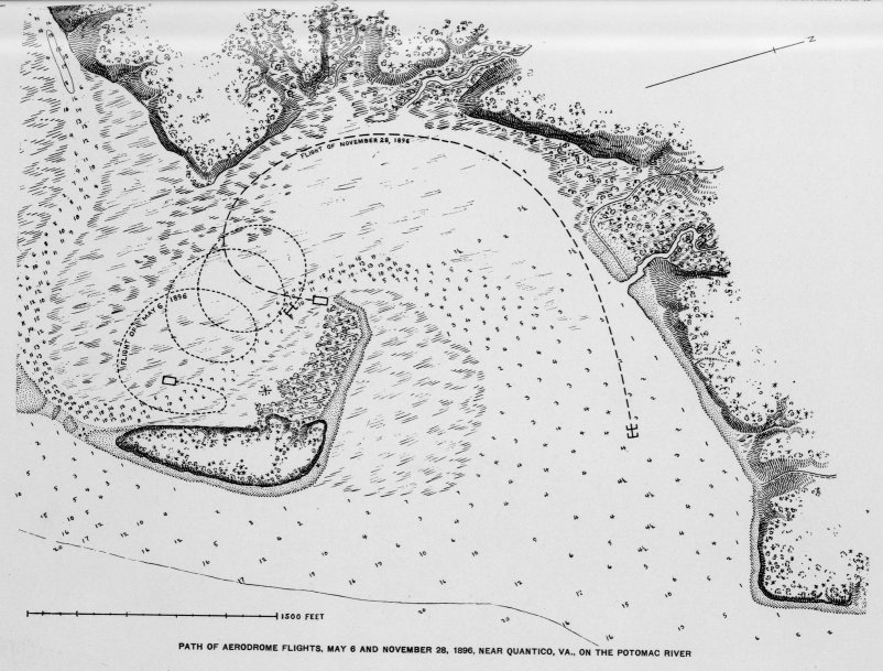 Path of Langley's experimental aerodrome flights on May 6 and 